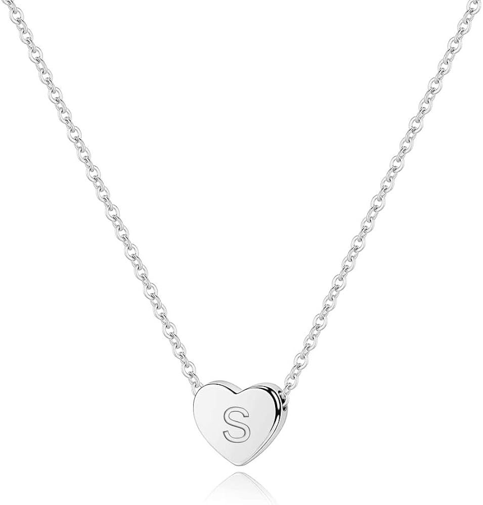 S925 Sterling Silver Heart Initial Necklace - White Gold 14K Gold Plated Silver Heart Initial Nec... | Amazon (US)