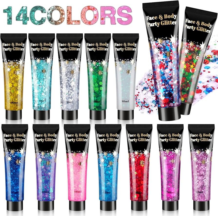 AROIC 14 Colors Body Glitter, Face & Hair Glitter Gel Set for Festival, Eye Shimmer for Women Glo... | Amazon (US)