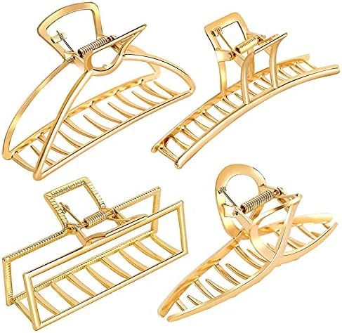 Hair Claw Clips for Women, 4 Pack Big Claw Clips, Metal Non-slip Hair Clips, Large Gold Claw Hair Cl | Amazon (US)