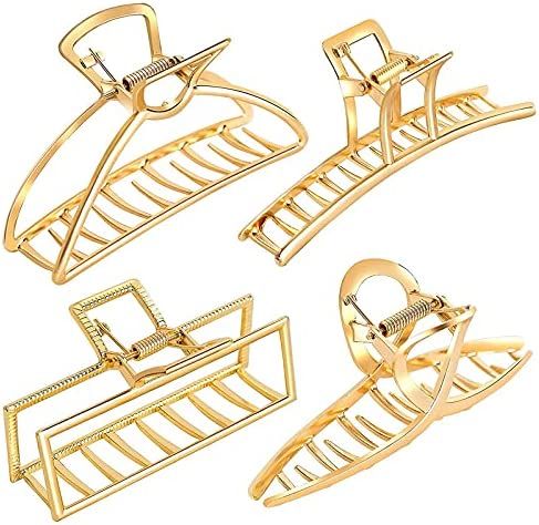 Hair Claw Clips for Women, 4 Pack Big Claw Clips, Metal Non-slip Hair Clips, Large Gold Claw Hair Cl | Amazon (US)