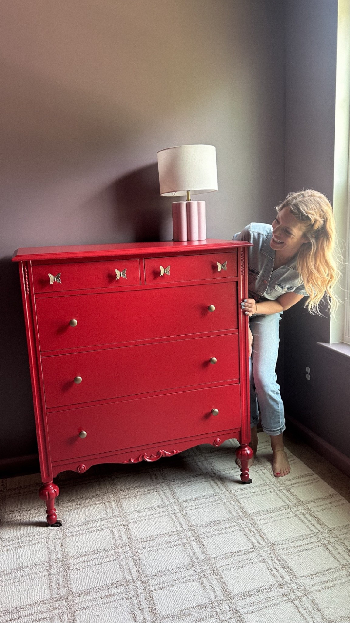 walls: behr “gothic purple” 
trim: behr “roaring twenties” 
dresser: behr “no more drama” 
rug: loloi “polly cream/sand”

**shop exact/similar items below (some dresser options are paintable) 

#LTKSaleAlert #LTKHome #LTKKids