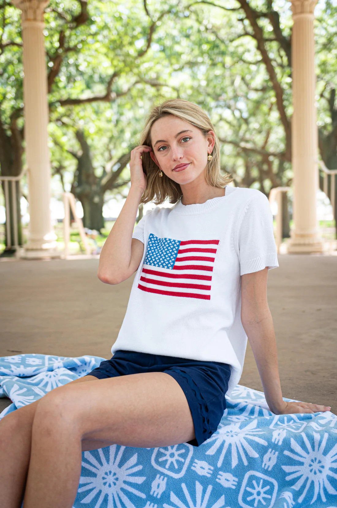 White Short Sleeve Flag Sweater | Sail to Sable