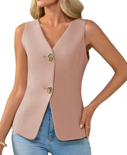 Cicy Bell Womens Summer V Neck Blazer Vest Sleeveless Button Up Dressy Suit Vest Tops Casual Business Fitted Waistcoat | Amazon (US)