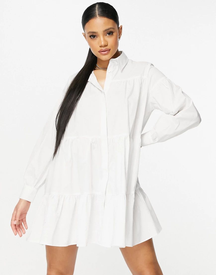 Threadbare tiered shirt dress in white | ASOS (Global)