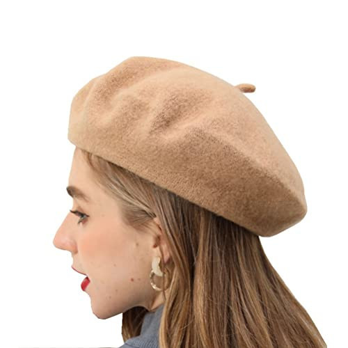 BEYLRZID French Beret-Classic Wool Beret Solid Color Womens Beret Cap Hat (Light Tan) | Amazon (US)
