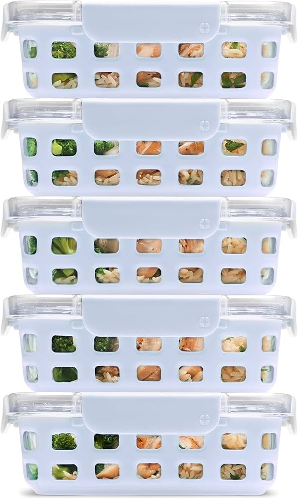 Ello Duraglass 3.4 Cup Meal Prep Sets 10Pc, 5 Pack Set- Glass Food Storage Container with Silicon... | Amazon (US)