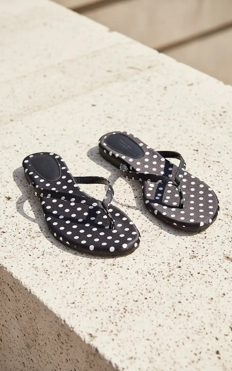 Black Polka Dot Flat Sandals | PrettyLittleThing UK