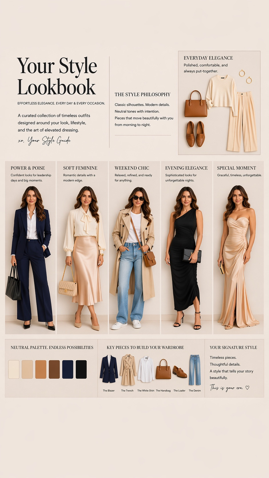 Effortless, elevated, and made to mix ✨  

I created this style lookbook as my go-to wardrobe capsule—timeless pieces, neutral tones, and outfits that transition seamlessly from everyday to special moments. Think structured blazers, soft feminine silhouettes, relaxed denim, and elegant evening looks… all designed to work together beautifully.  

This is how I simplify getting dressed while still looking polished every time 🤍  

#LTKStyle #LTKCapsule #LTKWorkwear #LTKChic #LTKSpring

#LTKdayinmylife #LTKSaleAlert #LTKPlusSize