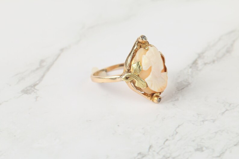 Antique Carved Cameo Ring in 14k Yellow Gold - Old Cut Stones - Victorian Art Nouveau Floral | Etsy (US)