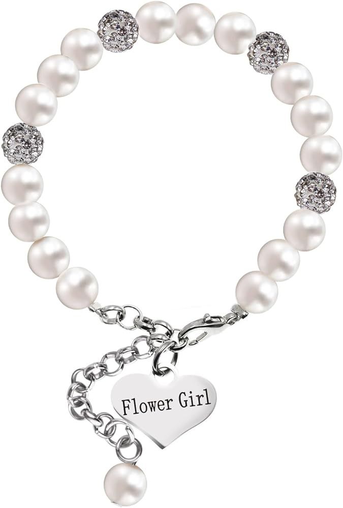 LParkin Flower Girl Bracelet Flowergirl Pearl Bracelet Flowergirl Gift Jewelry | Amazon (US)