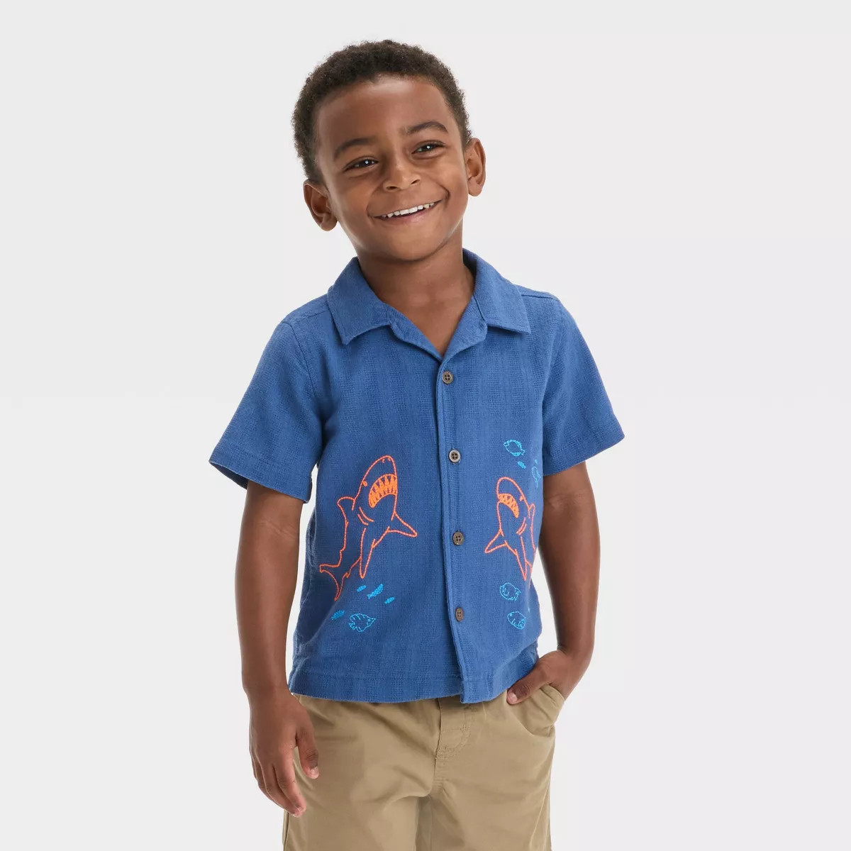 Toddler Boys' Embroidered Shark T-Shirt - Cat & Jack™ Dark Blue | Target