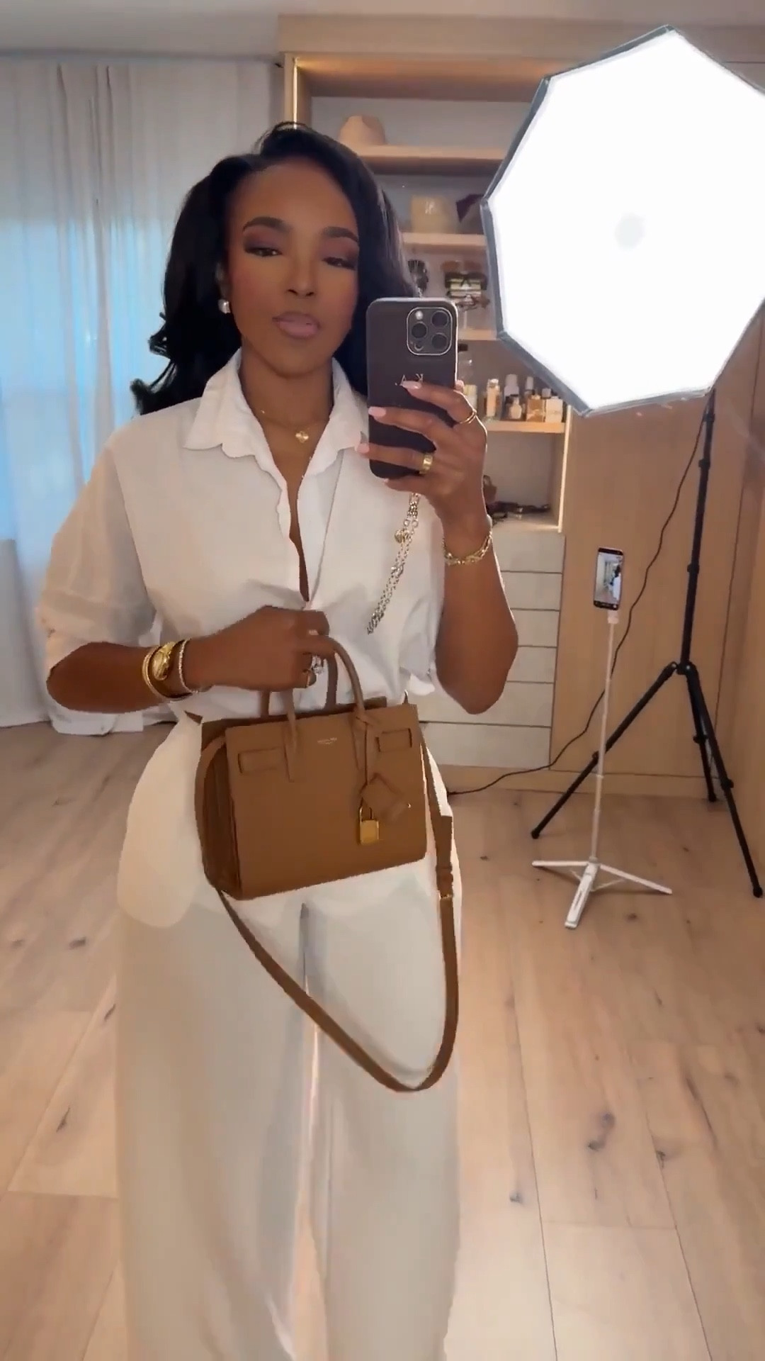 Scroll to shop! Monochrome white outfit inspo for workwear or vacation with some elegant, brown, accessories￼✨ 

#LTKWorkwear #LTKootd #LTKPetite