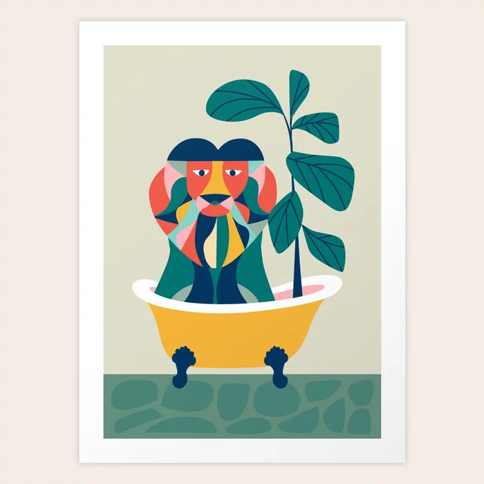 Lion in bathtub Art Print | Society6