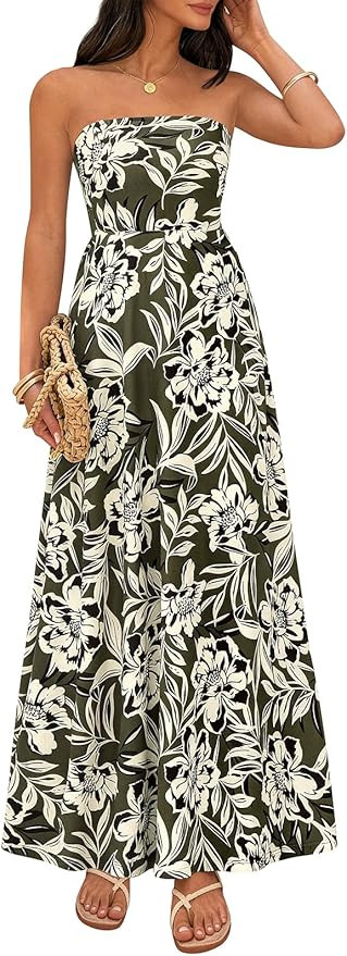 PRETTYGARDEN Sleeveless Floral Summer Maxi Dresses for Women 2026 Tube Top Flowy Long Dress Tropi... | Amazon (US)