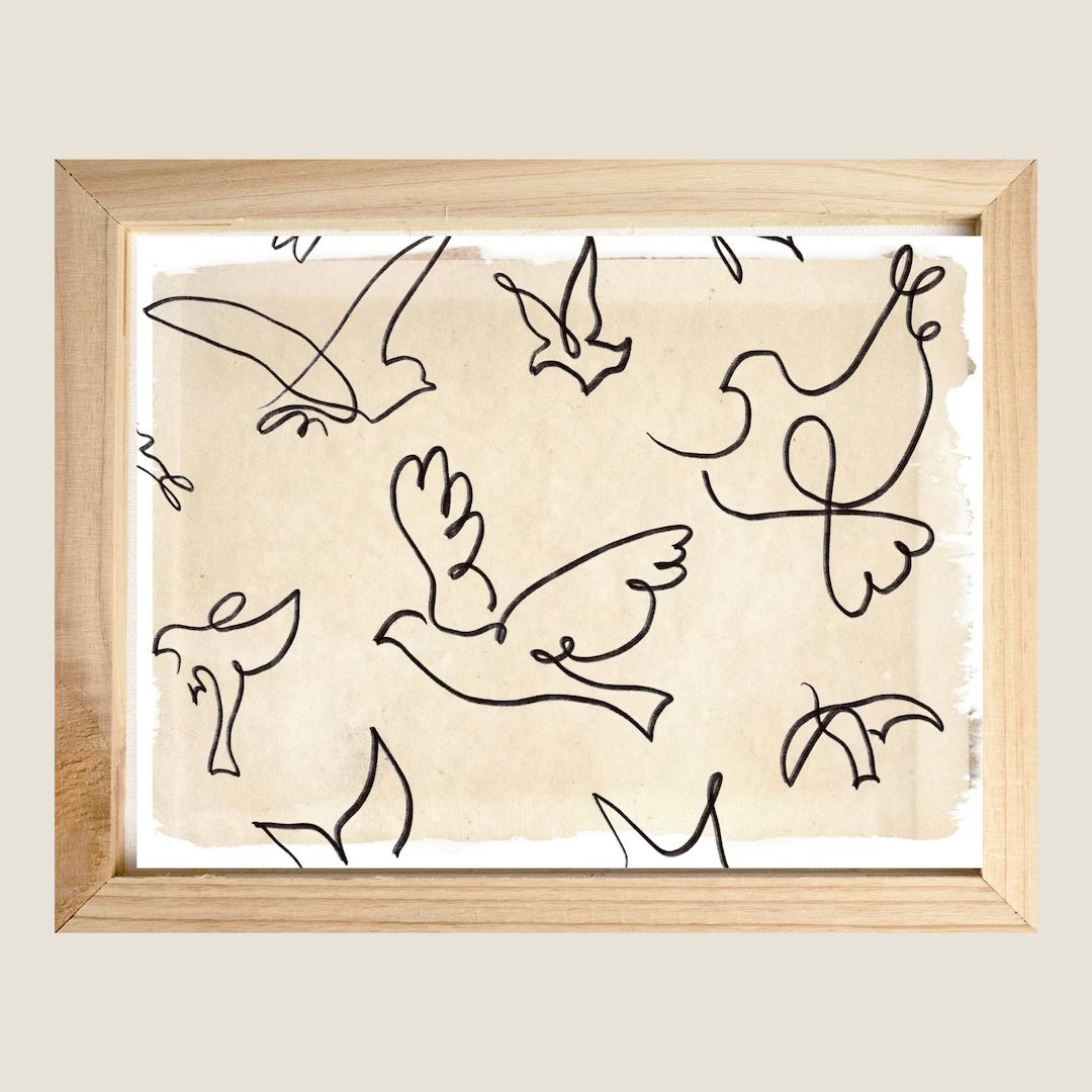 Minimalist Dove Bird Sketch  - Abstract Line Art Pattern - Boho Home Decor-  Horizontal Art Wall ... | Etsy (US)