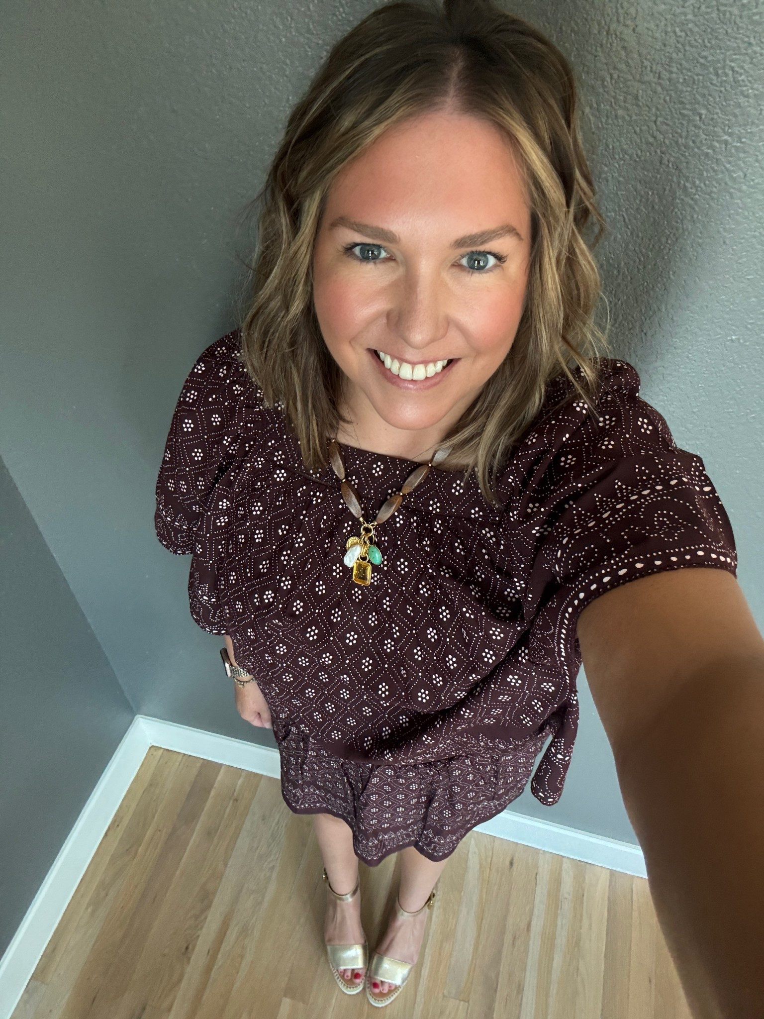 Met some girlfriends for lunch and although the weather isn’t Fall feeling here this matching set at least has a fall look due to the colors. I paired it with some flatform sandals and a fun necklace to add a bit of color and a pop against the pattern  

#LTKSeasonal #LTKShoeCrush #LTKFindsUnder100