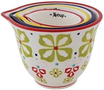 Floral Hand Stamped Stoneware Measuring Cups (Set of 4 Sizes/Designs) | Amazon (US)