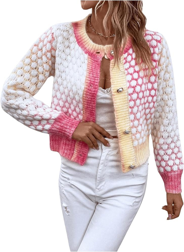 GORGLITTER Women's Button Up Colorful Cropped Cardigan Sweater Cute Trendy 2025 Knit Tweed Jacket | Amazon (US)