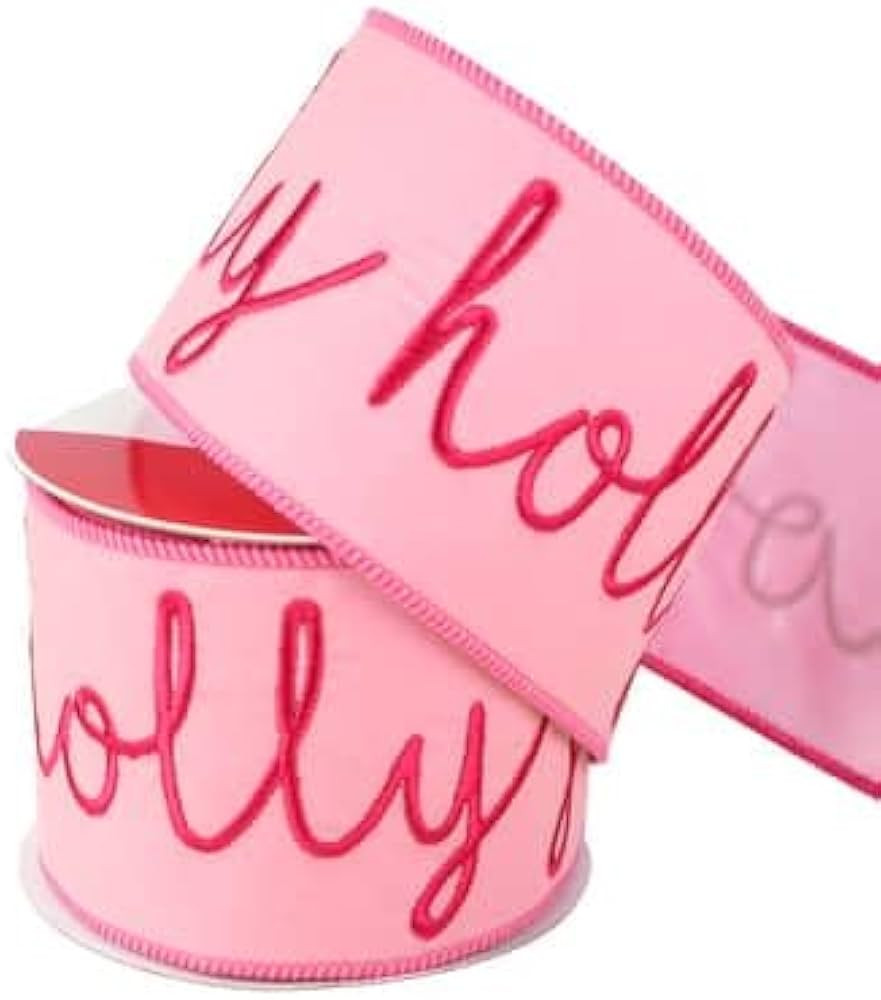 3.5" x 15ft. Pink Holly Jolly Wired Flocked Ribbon by Celebrate It®, Holiday and Christmas Ribbo... | Amazon (US)