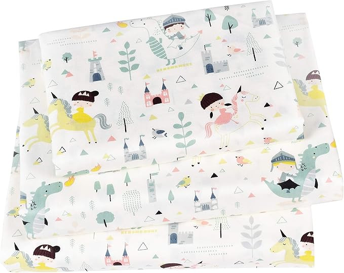 J-pinno Knight Fire Dragon Princess Unicorn Twin Sheet Set for Kids Girl Toddler,100% Cotton, Fla... | Amazon (US)
