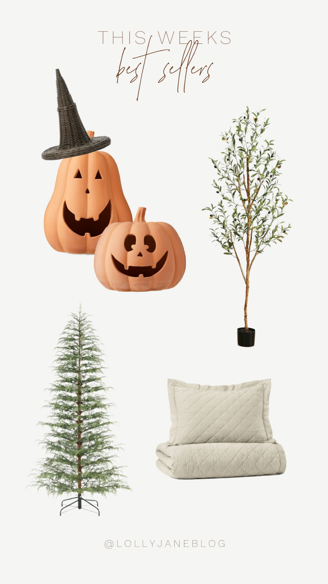 Shop this week’s best sellers! 🖤

🎃✨ Get ready to transform your space this season! From stunning ceramic pumpkins and charming wicker witch hats to cozy tan bedding that brings warmth, we've got everything you need. Plus, elevate your decor with a chic fake olive tree and a whimsical fake Christmas tree. Don’t miss out—these Halloween best sellers from Walmart, Amazon, McGee & Co, and Etsy are flying off the shelves! 🧙‍♀️🍂 #FallVibes #HomeDecor #ShopNow

#LTKHalloween #LTKHoliday #LTKHome