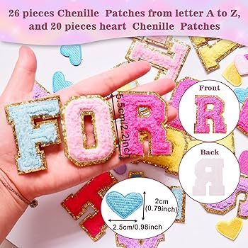 46 Pcs Self Adhesive Chenille Letters Patches Heart Chenille Patches Preppy Cute Colorful Sew Iro... | Amazon (US)