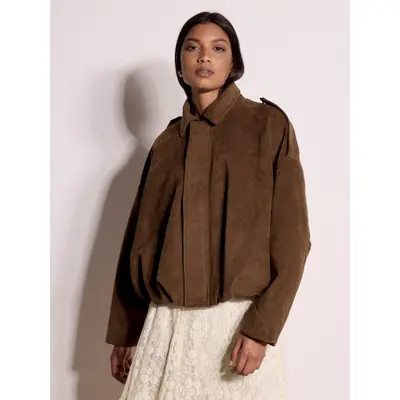 Apricot Suedette Bubble Hem Jacket in Brown at Nordstrom, Size Small | Nordstrom