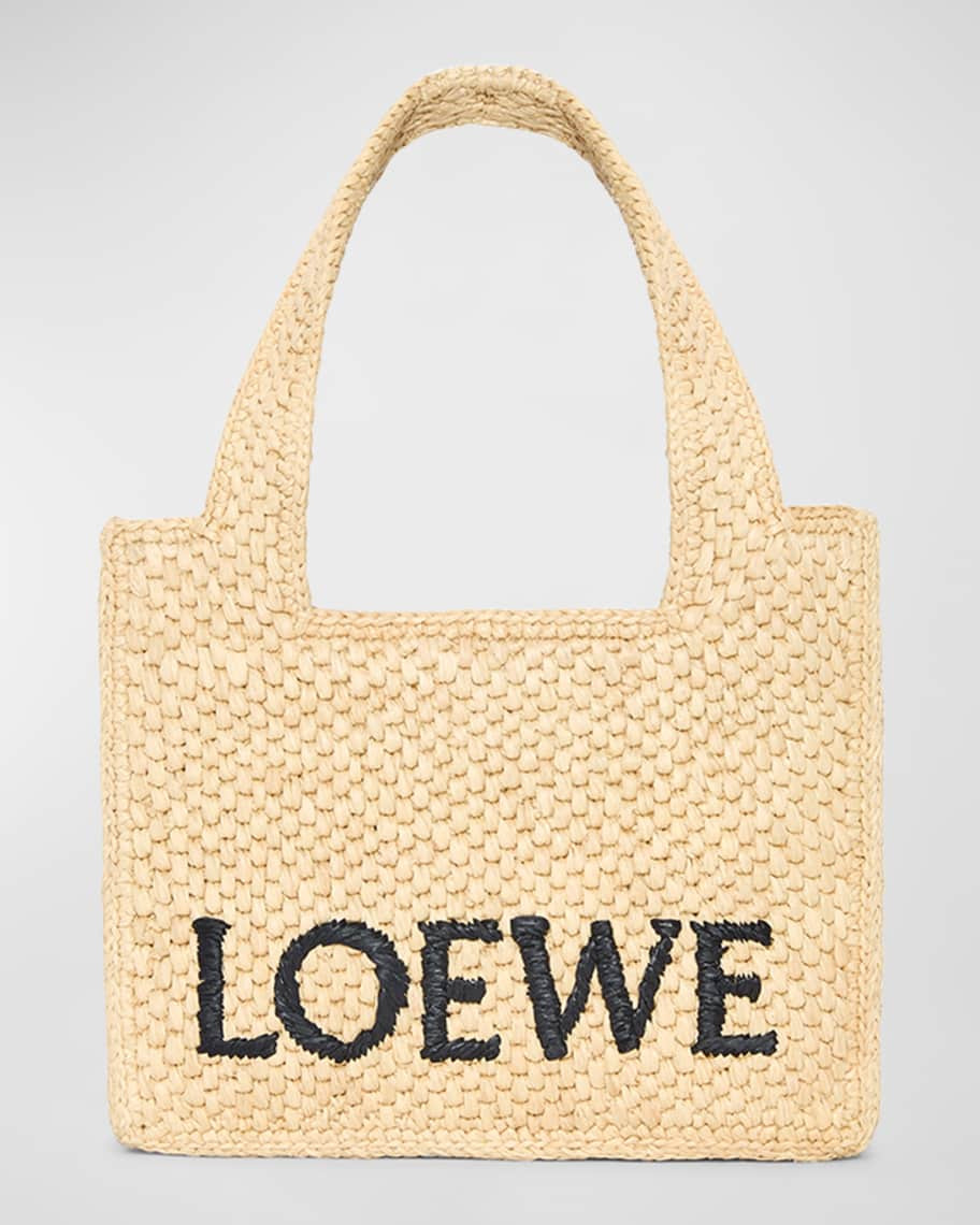 Loewe x Paula’s Ibiza Font Logo Mini Tote Bag in Raffia | Neiman Marcus