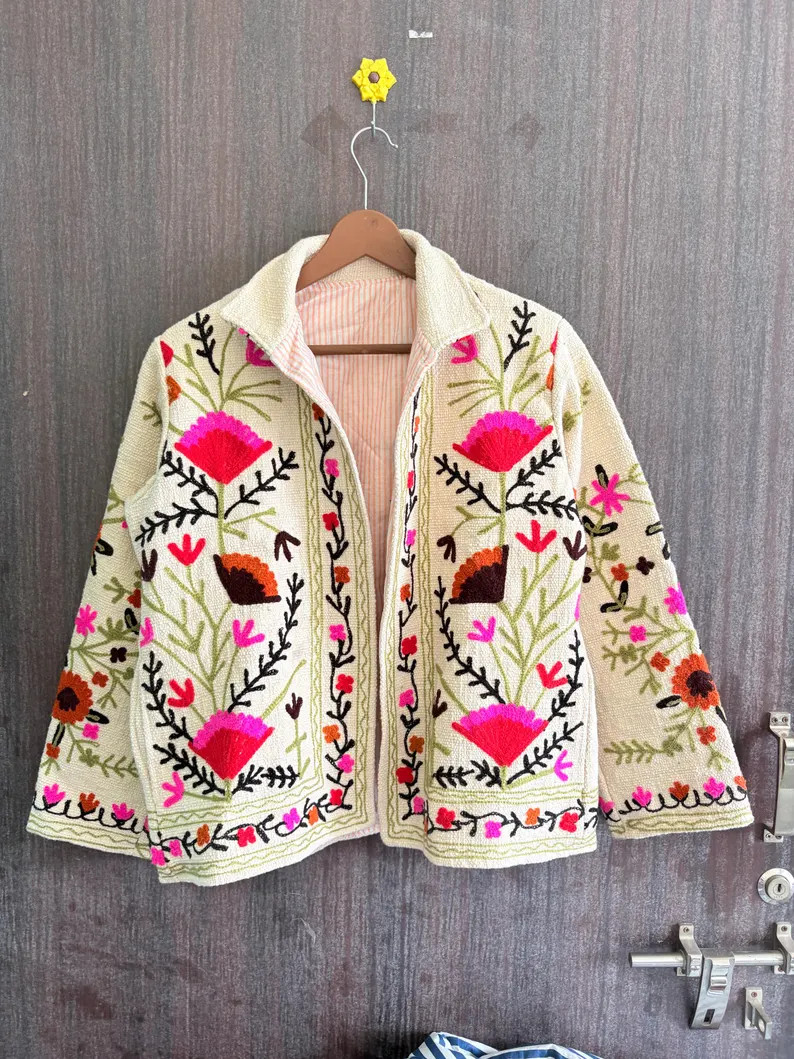 Boho Suzani Embroidered Cotton Jacket, Artisan Floral Coat | Etsy (Global)