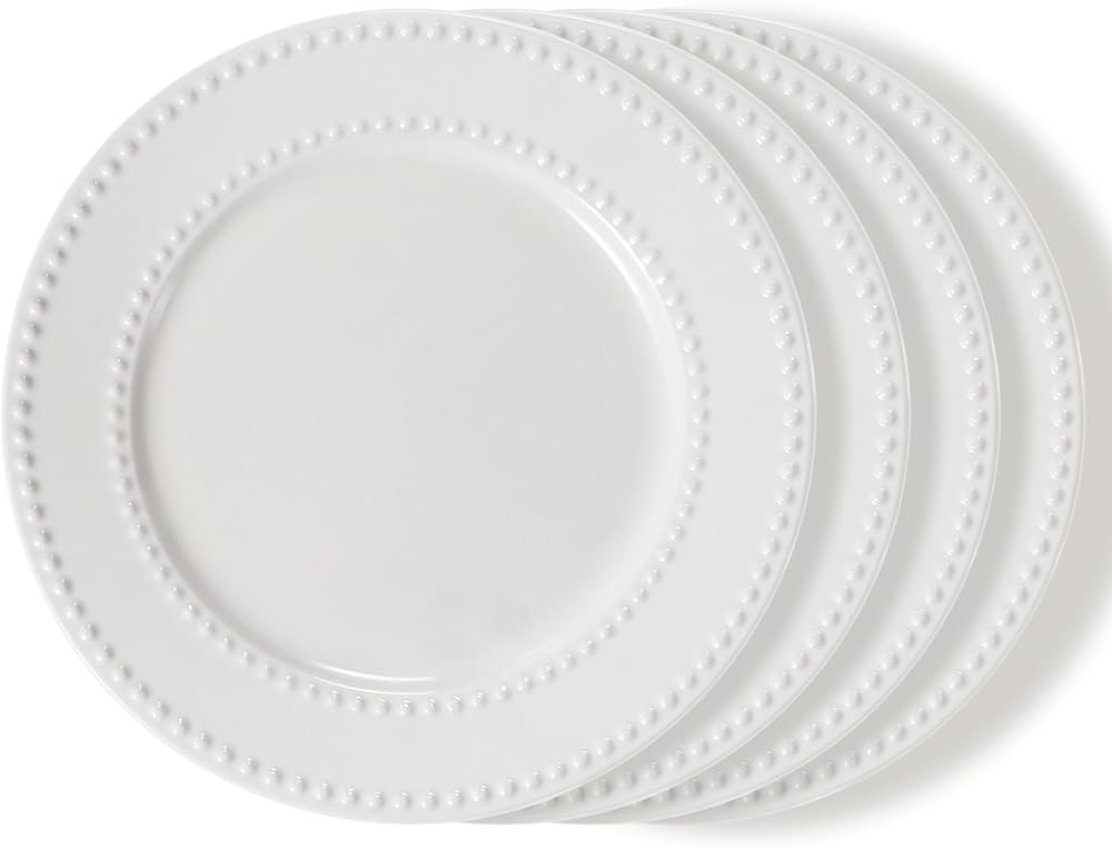 Embossed Salad Plates Set of 4, 8 inch White Ceramic Dessert Appetizer Plates, Small Dinner Plate... | Amazon (US)
