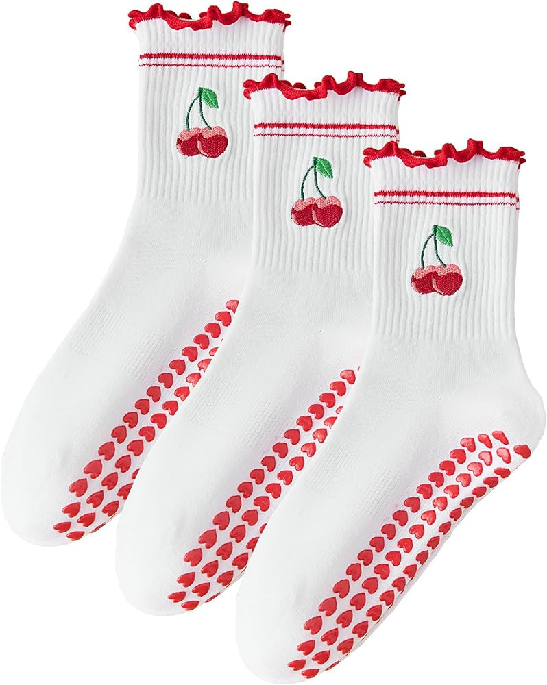 Pilates Socks with Non-Slip Grips Yoga Grippy Barre Workout Athletic Crew Anti-Slip Grip Socks fo... | Amazon (US)