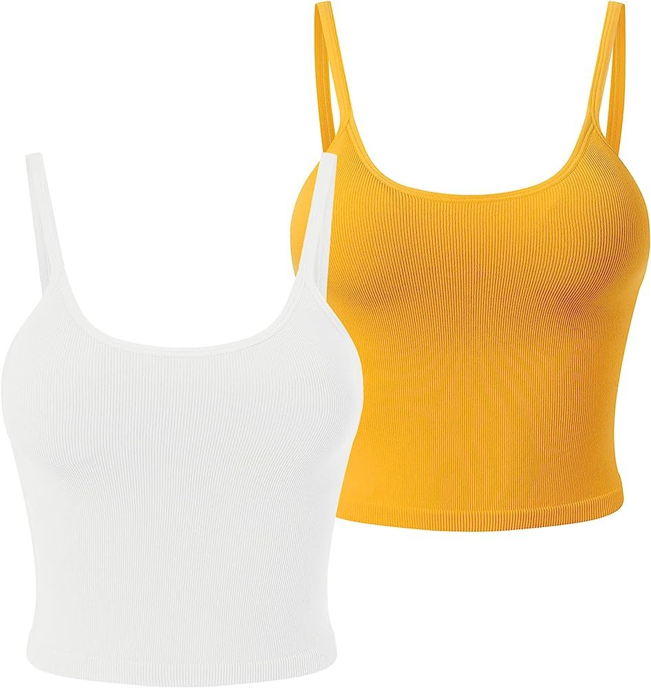 light & leaf 2 Pack Ribbed Sports Bras for Women Seamless Crop Tank Tops with Built in Bra Workou... | Amazon (US)