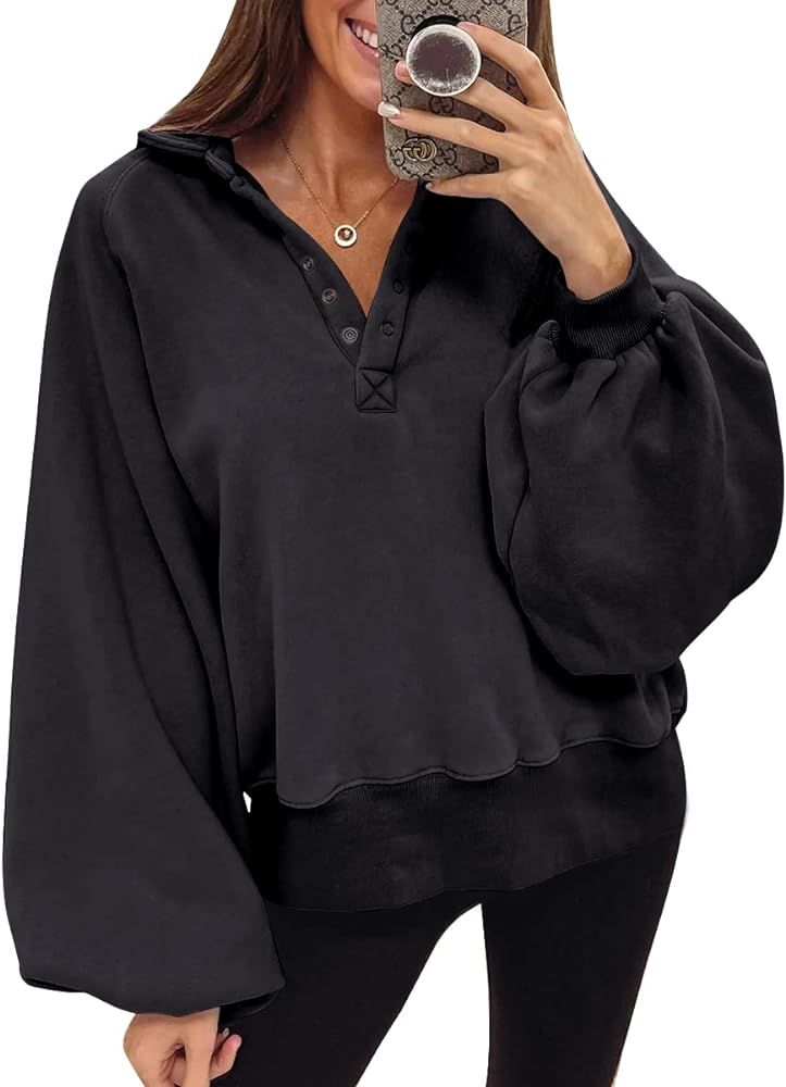Trendy Queen Womens Sweatshirt Fall Clothes 2023 Lantern Sleeve Drop Shoulder Pullover Hoodies Bu... | Amazon (US)