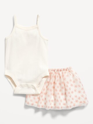 Sleeveless Rib-Knit Bodysuit & Printed Tulle Tutu Skirt Set for Baby | Old Navy (US)