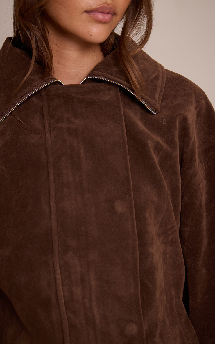 Dark Brown Suede Biker Jacket | Pretty Little Thing (Australia & New Zealand)