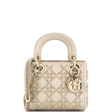 Christian Dior Lady Dior Chain Bag Crystal Embellished Cannage Quilt Leather Mini Gold 3965491 | Rebag