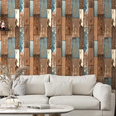 Blue Brown Wood Peel And Stick Wallpaper - 17.7" X 197" Self-Adhesive Waterproof Vinyl Wood Contact Paper For Cabinets, Countertops, Walls, And Furnit | Wayfair North America