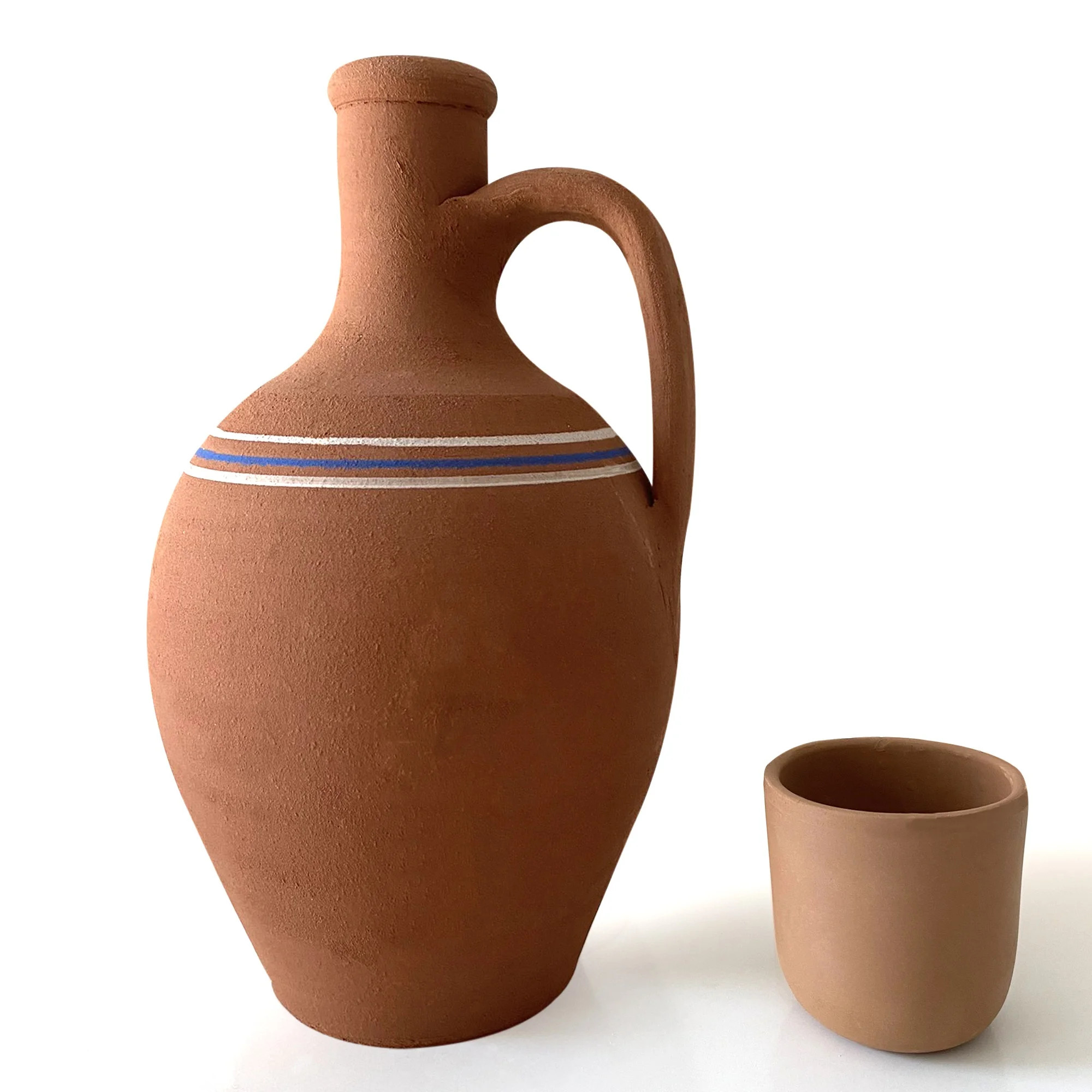 Earthenware Clay Water Pitcher with Mug, Terracotta Pot for Drinking Water, 64 oz | Walmart (US)