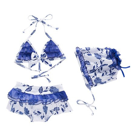 Toddler Summer Girls Separate Swimsuit Blue And White Porcelain Hat Swimsuit Children Hot Spring Bat | Walmart (US)