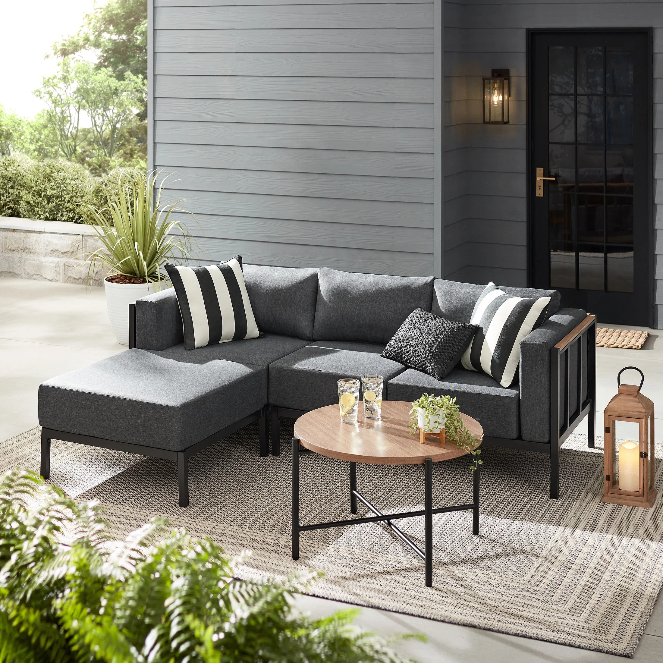Mainstays Westmont 4 Piece Thick Cushion Sectional Set, Gray | Walmart (US)