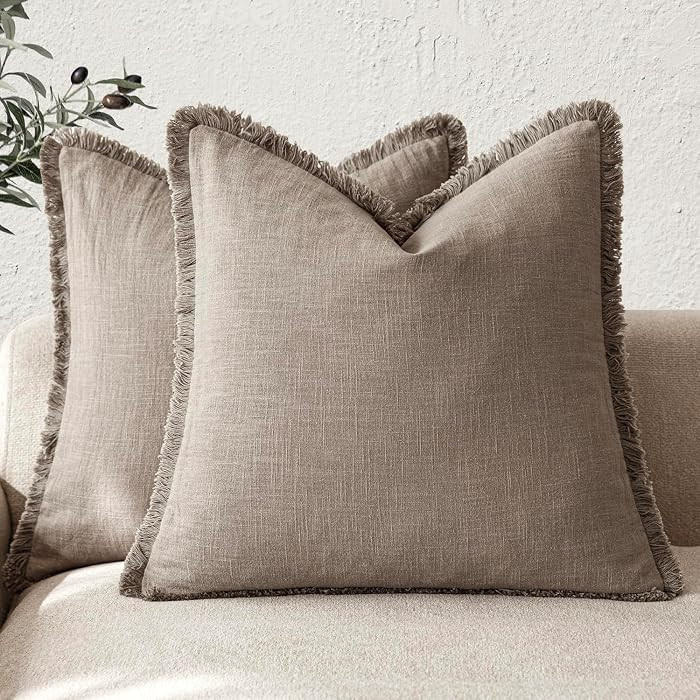 Foindtower Set of 2 Decorative Linen Fringe Throw Pillow Covers Boho Farmhouse Cushion Cover with... | Amazon (US)