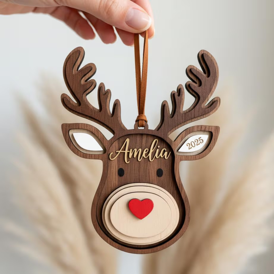 Personalized Reindeer Christmas Ornament 2025 Custom Name Wooden Holiday Decor Keepsake | Amazon (US)