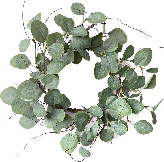 idyllic Eucalyptus Leaves Wreath Metal Polyester Fabric Paper Round Green Wreath 16 Inches for Th... | Amazon (US)