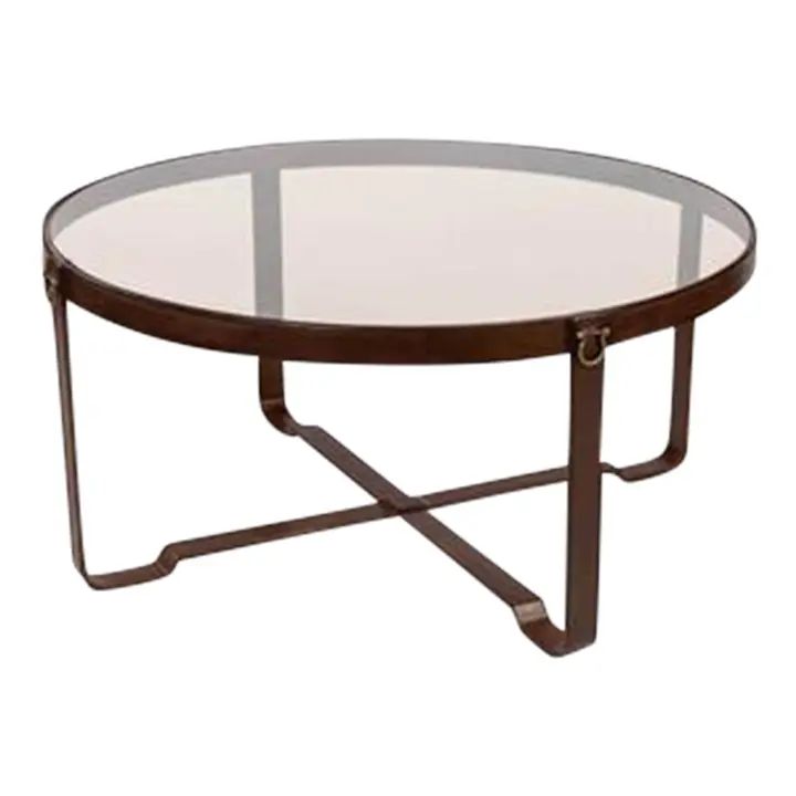 Modern Leather Wrapped Round Coffee Table | Chairish