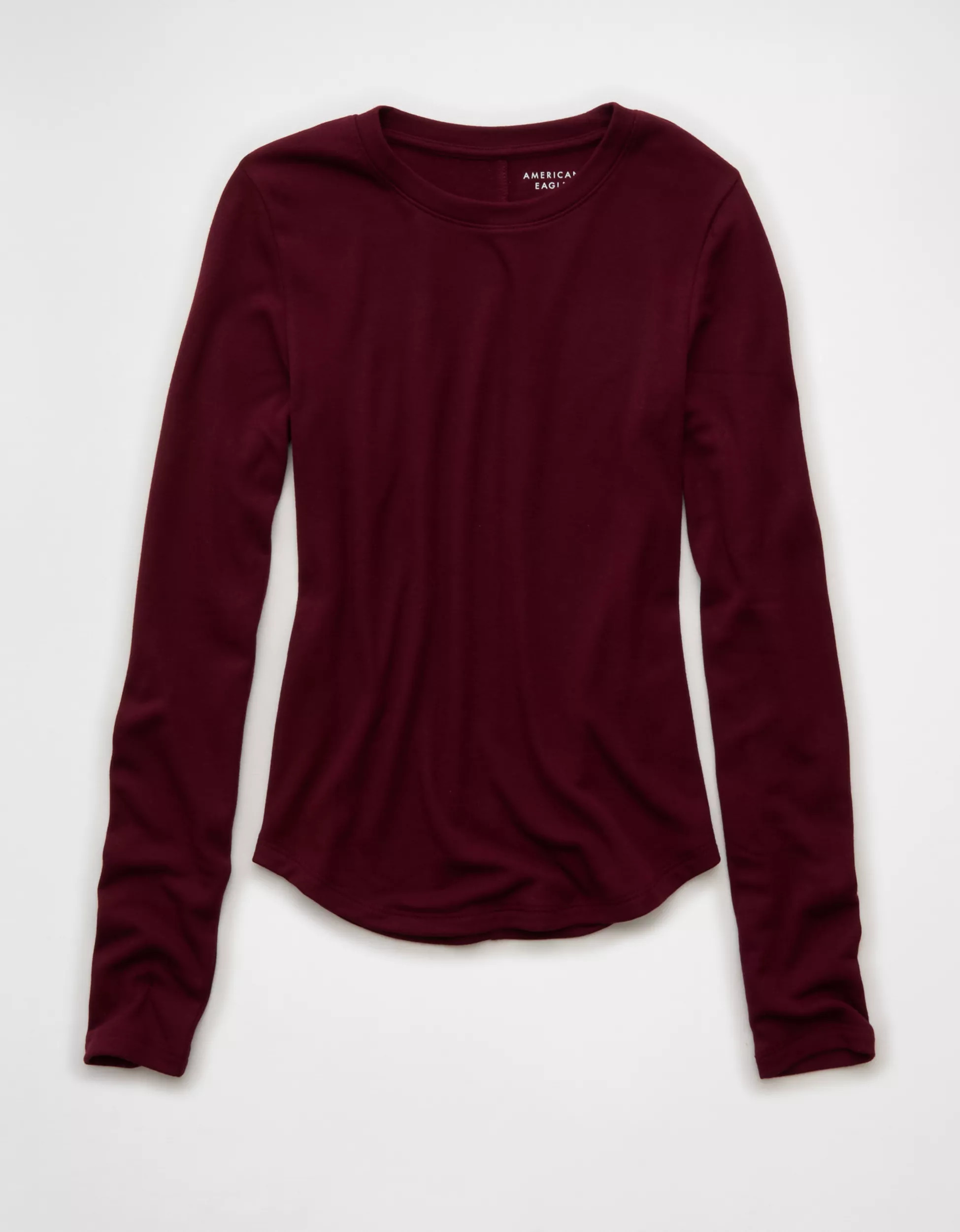AE Long Sleeve Cozy Crewneck T-Shirt | American Eagle Outfitters (US & CA)