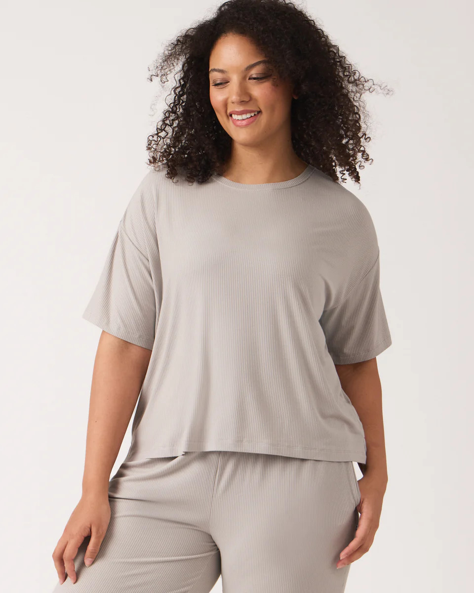 Dove Gray Women's Ribbed Boxy Tee | Little Sleepies