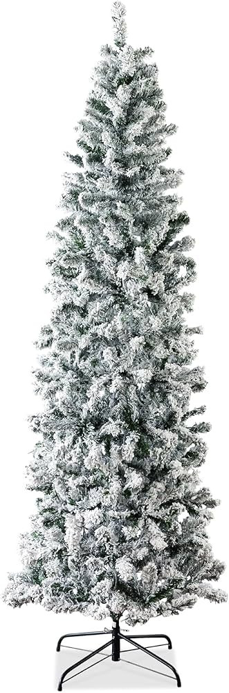 Best Choice Products Flocked Pencil Christmas Tree, Unlit Slim Artificial Holiday Decoration, 6ft... | Amazon (US)