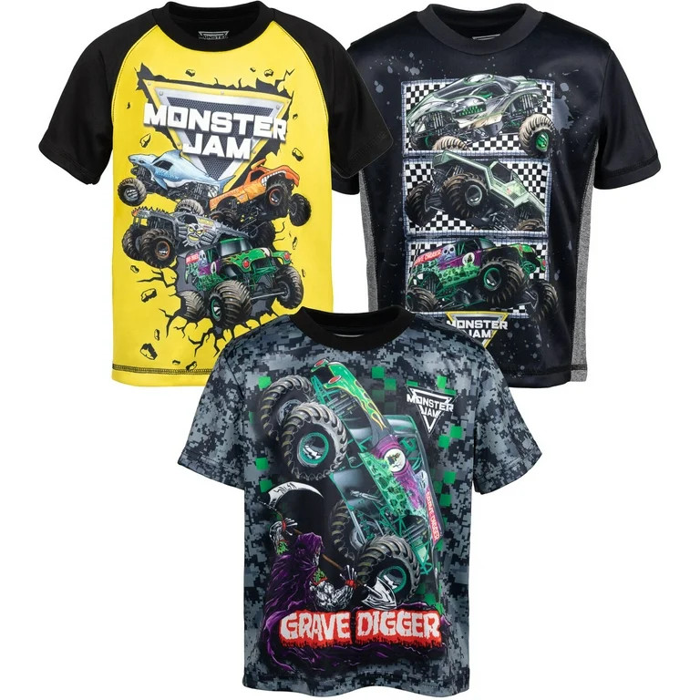 Monster Jam Grave Digger El Toro Loco Megalodon 3 Pack Athletic T-Shirts Toddler to Big Kid | Walmart (US)
