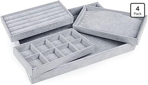 Oirlv Velvet Drawer Jewelry Organizer Tray 4 in 1 Stackable Necklace Ring Jewelry Organizer Trays... | Amazon (US)