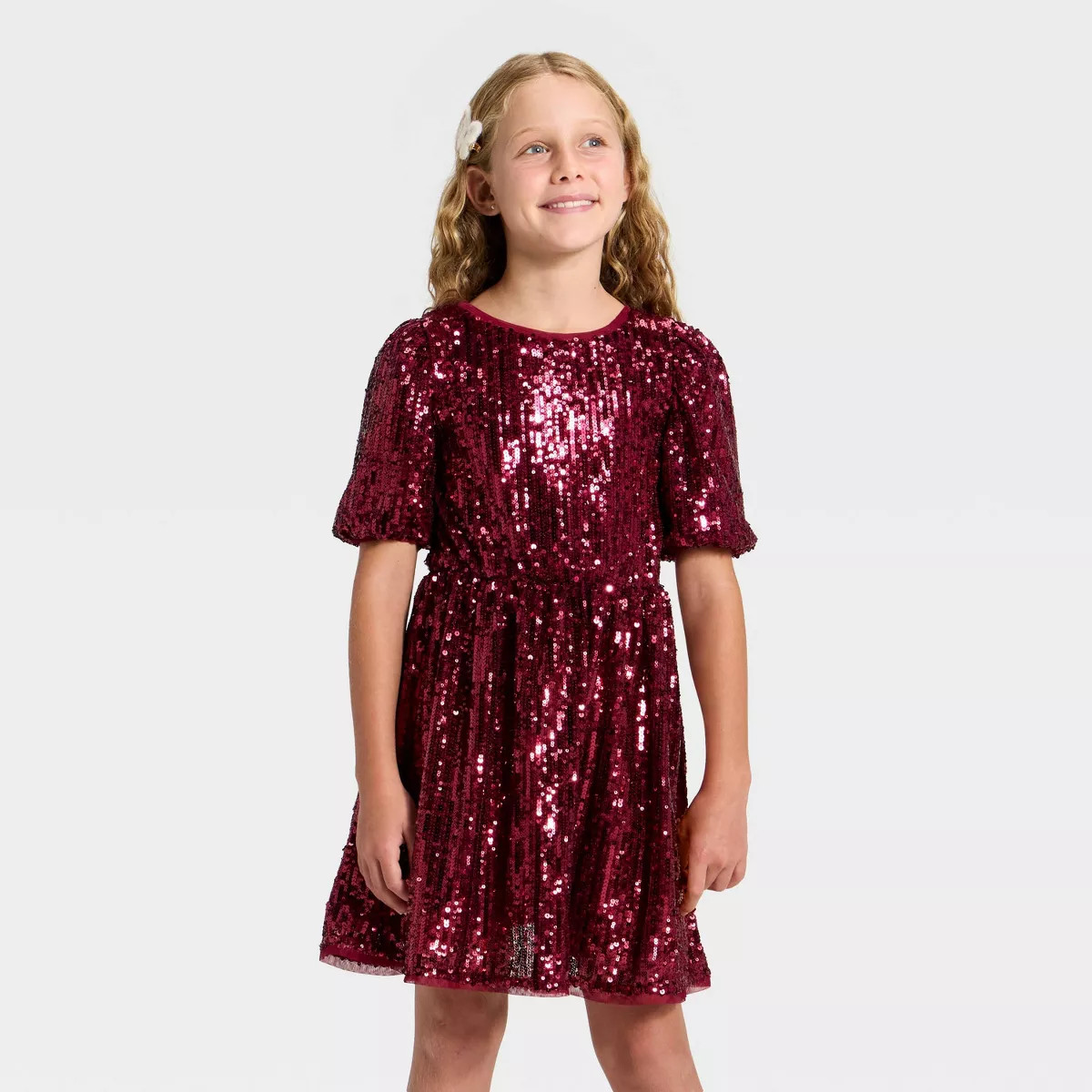 Girls' Short Sleeve Sequin Dress - Cat & Jack™ Dark Red | Target